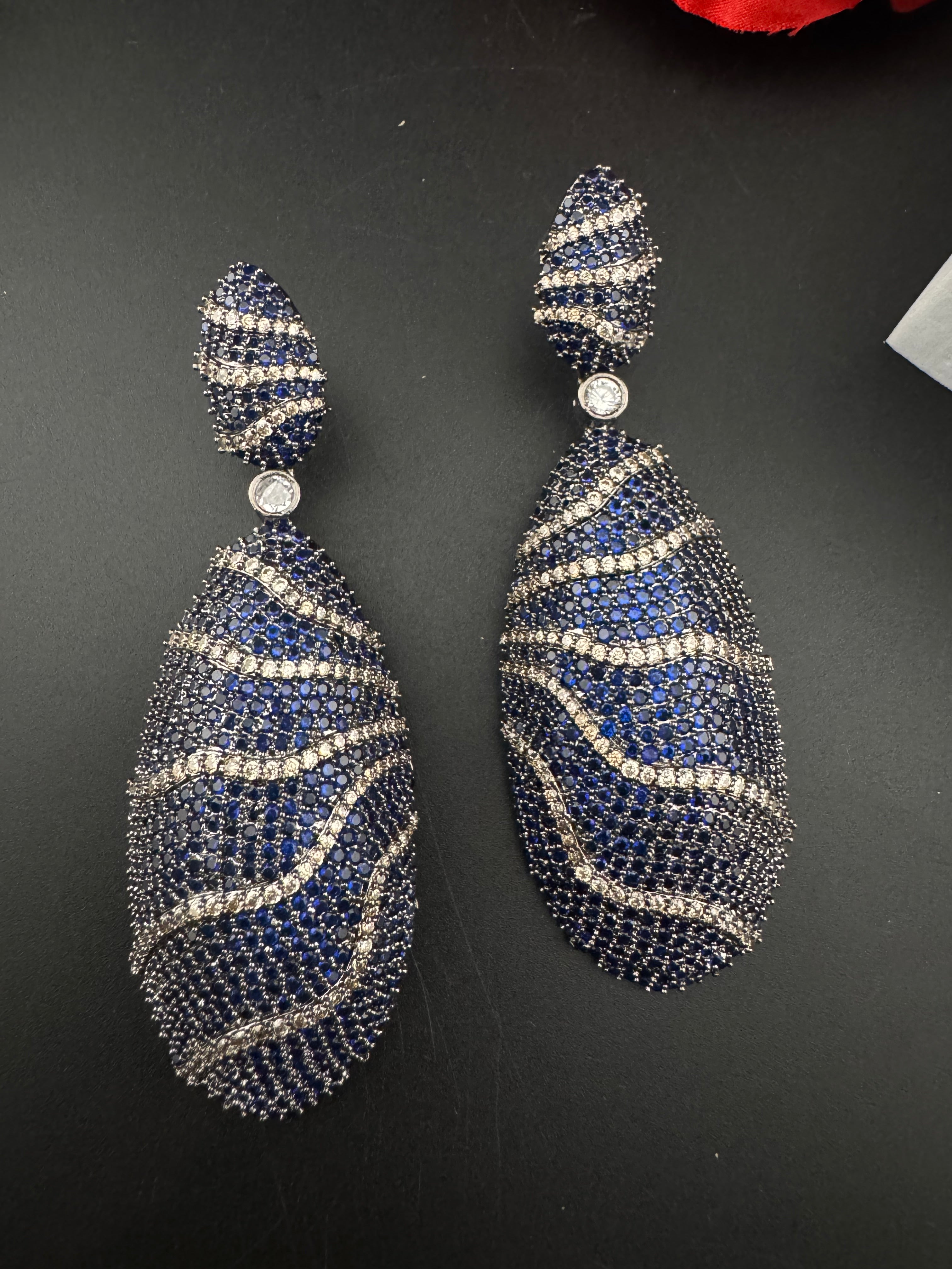 Premium Nano Setting Cubic Zirconia Victorian Long earrings in Dangle Drop shape, designer Inspired Statement long drop dangle earrings