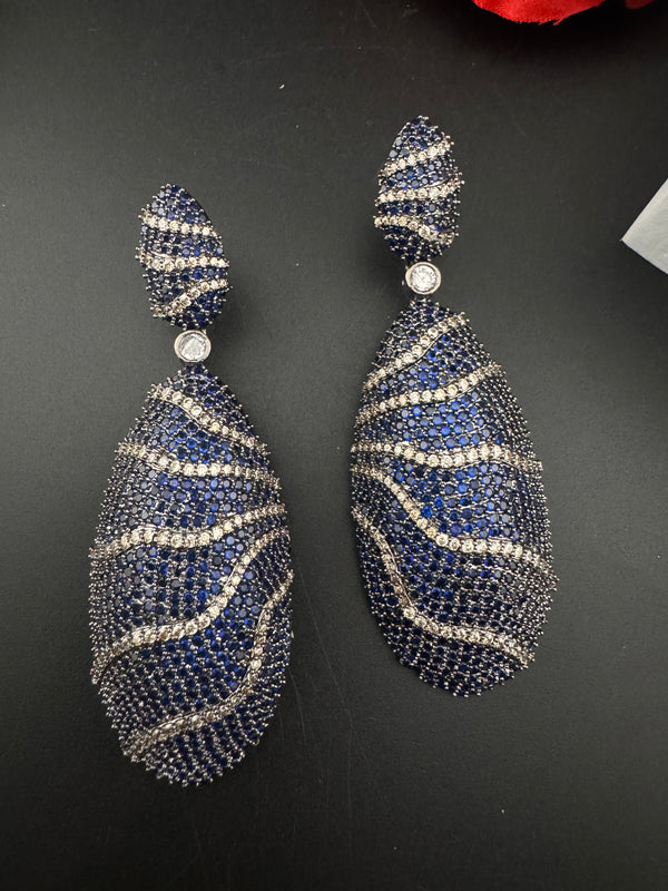 Premium Nano Setting Cubic Zirconia Victorian Long earrings in Dangle Drop shape, designer Inspired Statement long drop dangle earrings