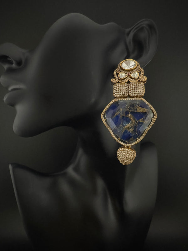 Kundan, CZ, Gold, Marble Stone Chandelier Oversized Long Earrings, Bridal, Moissanite, CZ, Designer jewelry