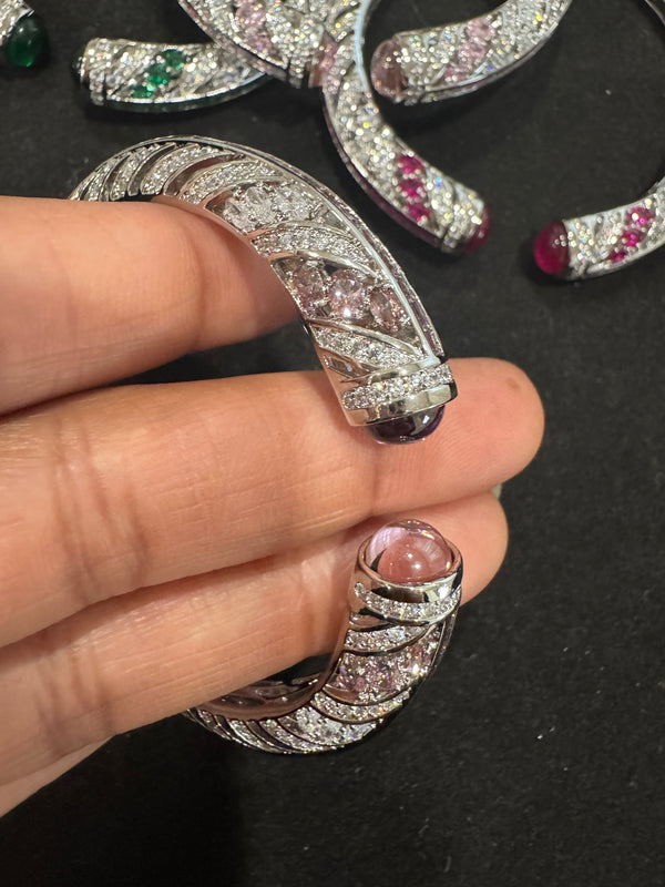 Openable Cuff bracelet with Stones, American Diamonds, crystal stones, CZ, Fits size upto 2.6"