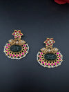 Gold and Green Carved stone, pacchi Kundan, Pearls Chandelier Chandbali Earrings, Bridal Designer jewelry