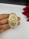 Moissanite Kundan, Enamel, CZ Openable Bracelet Bangle, Gold Polish (Fits 2.6" wrists)