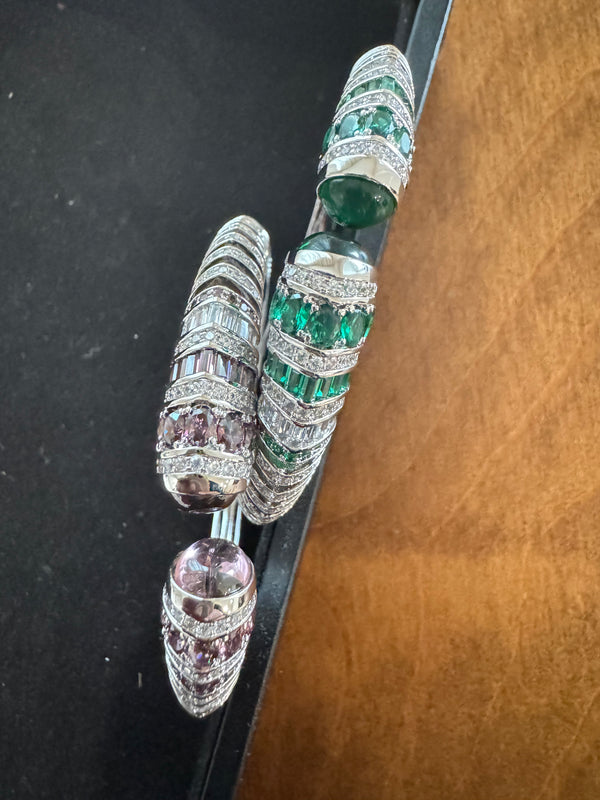 Openable Cuff bracelet with Stones, American Diamonds, crystal stones, CZ, Fits size upto 2.6"