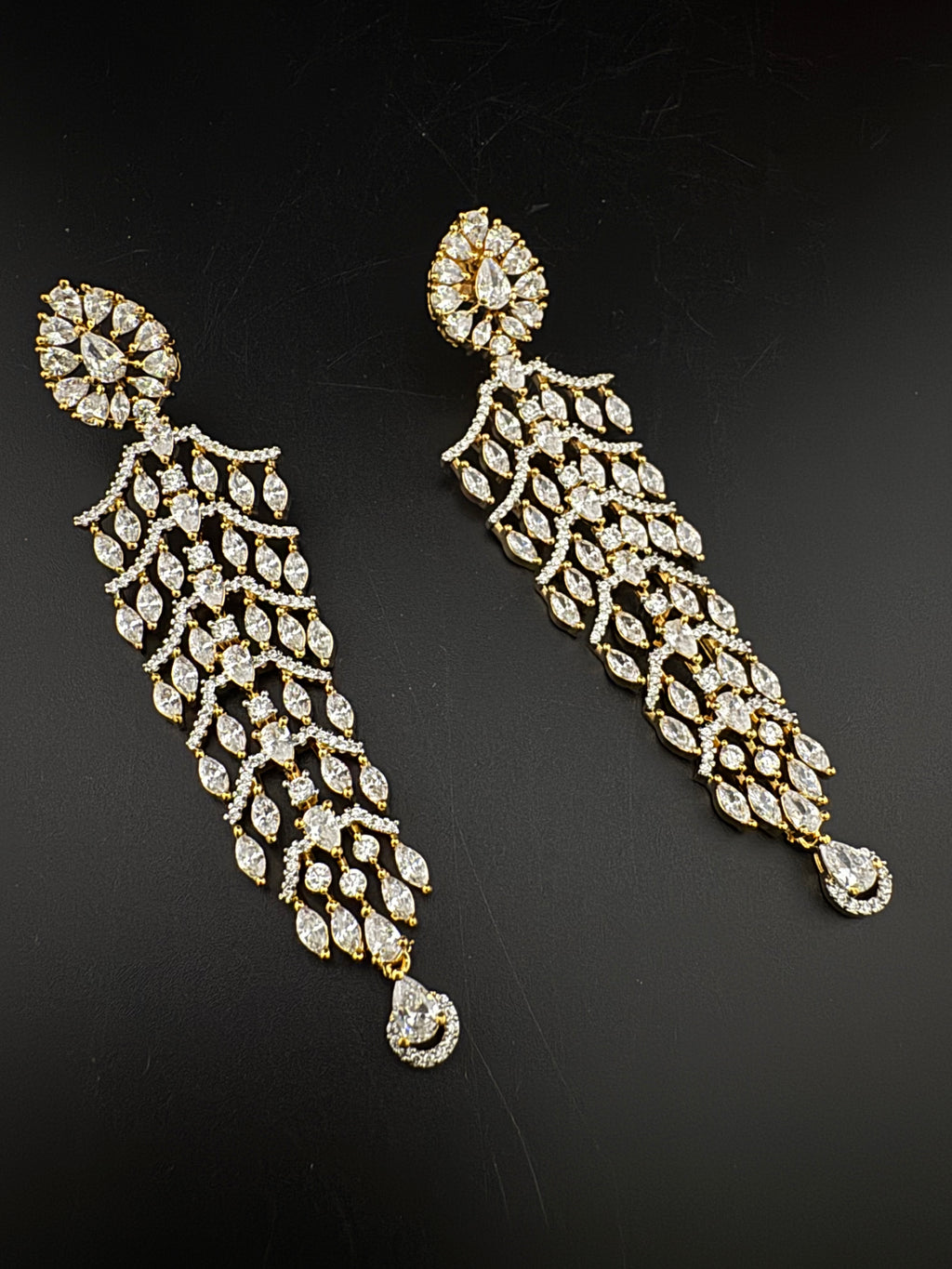 Premium Cubic Zirconia Chandelier Long earrings is designer Inspired, Statement Long earring, Bridal, Party, Wedding jewelry, Shiny
