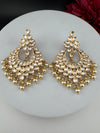 White and Gold Kundan, Pearls Chandelier Earrings, High shine Bridal, Moissanite ,CZ, Designer jewelry
