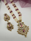 Rajwadi Kundan Enamel Pearls Long Gold Necklace Set, Indian Bridal Rani Haar