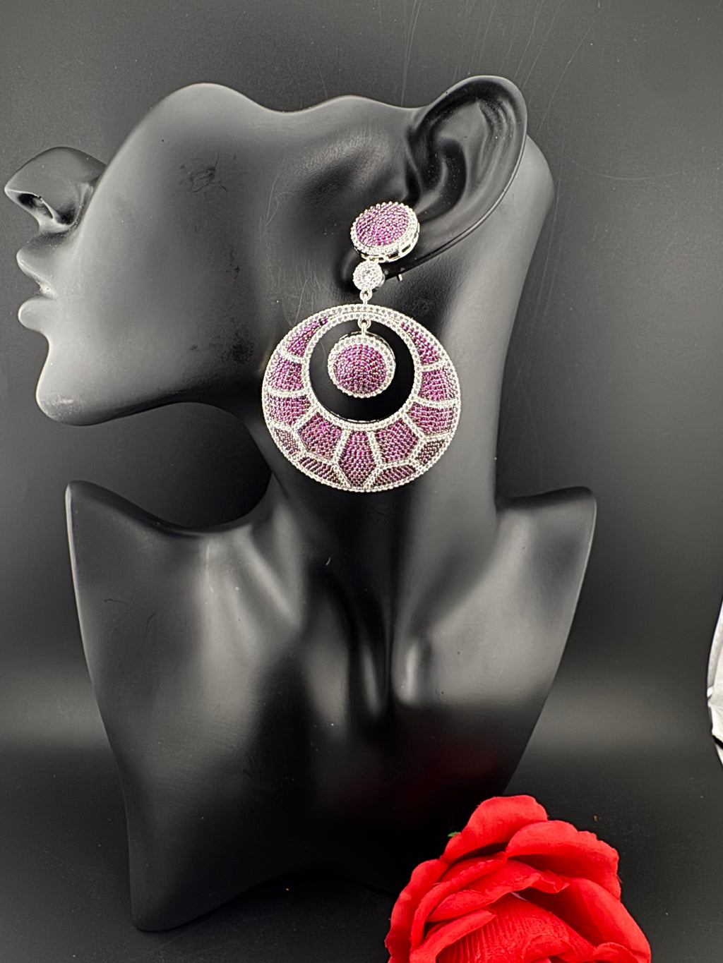 Premium Nano Setting of Cubic Zirconia in silver is designer Inspired Statement Oversized Circular Dangle earring/Bridal/bridesmaid gift