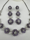 Nano Setting CZ Diamond Statement Necklace Set, White Gold Plated Choker set, nature inspired