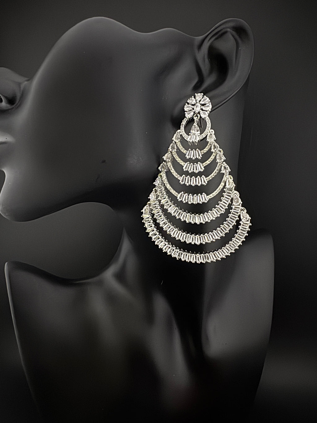 Premium Cubic Zirconia silver Chandelier Oversized earrings is designer Inspired, Statement Long earring, Bridal, Party, Wedding jewelry,