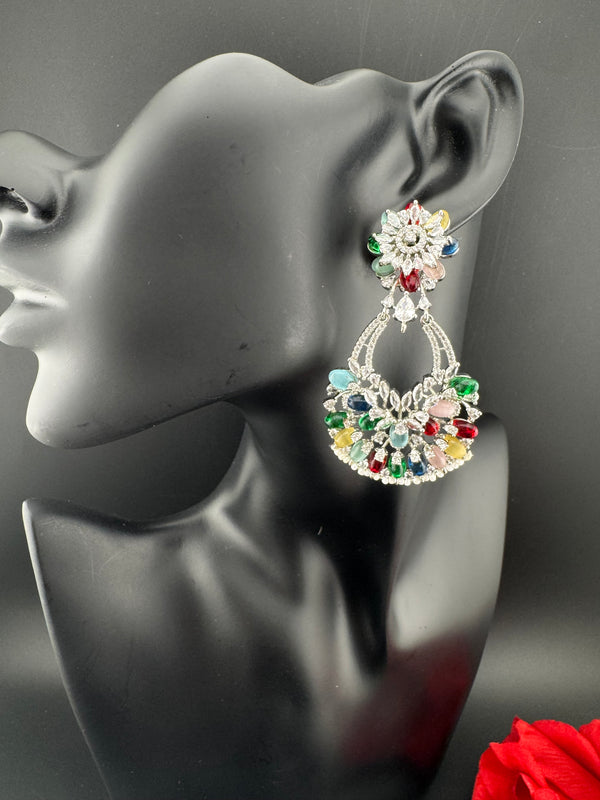 Premium Cubic Zirconia Pearl Chandelier Drop earrings is designer Inspired, Statement Drop Dangle earring, Bridal, Party, Wedding jewelry,