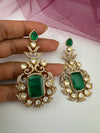 Gold with Emerald green Doublet stone, kundan, cubic zirconia chandbali Drop earrings, Indian Jewelry