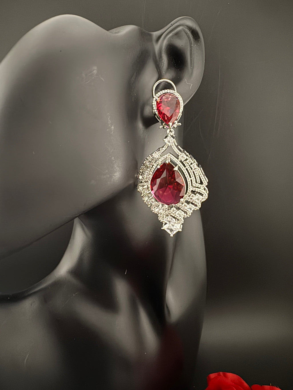 Premium Cubic Zirconia, Glass stone in unique style setting is a statement Drop Dangle earring/Indian/Bridal Jewelry, Bridesmaid Gift