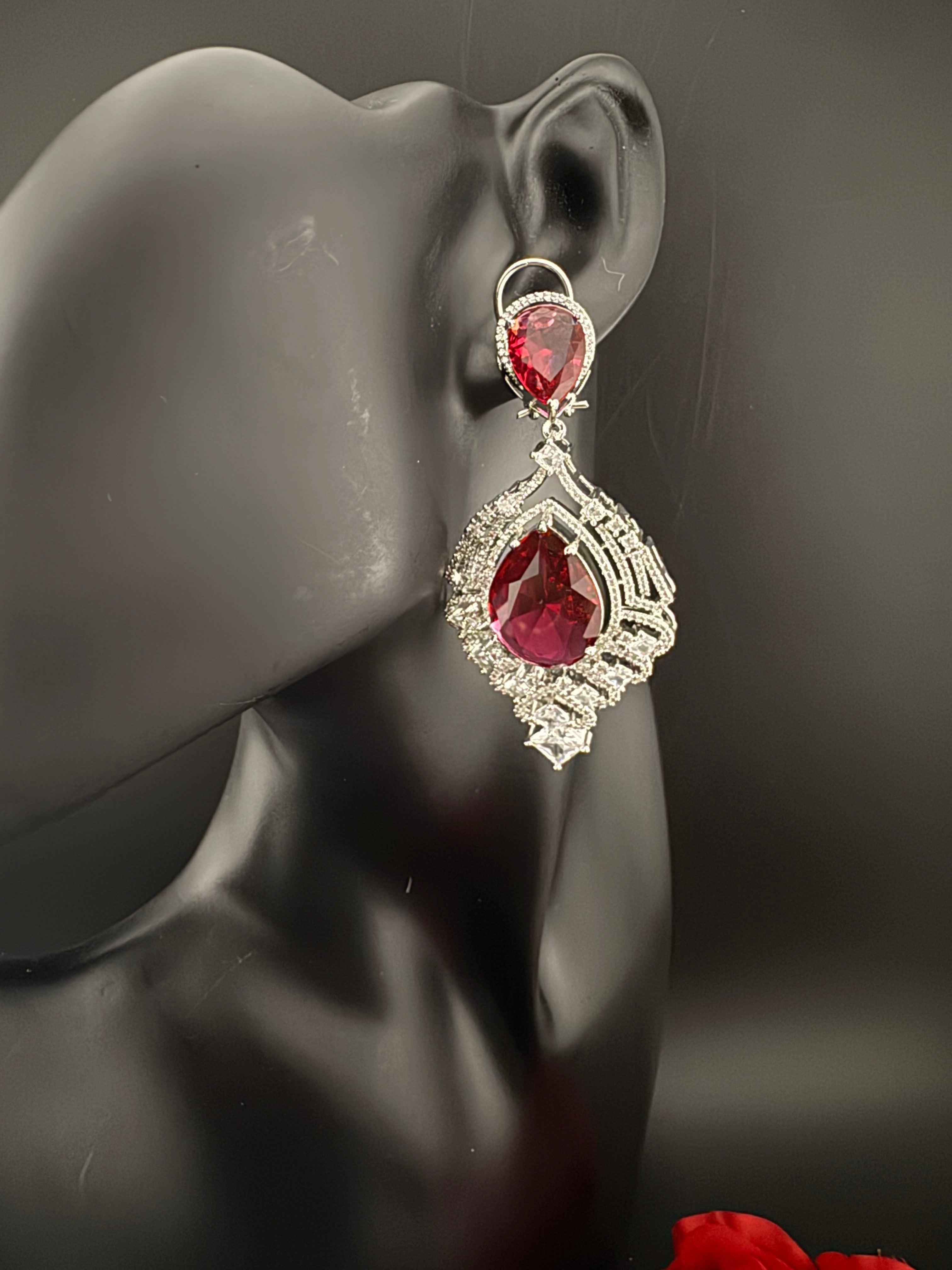 Premium Cubic Zirconia, Glass stone in unique style setting is a statement Drop Dangle earring/Indian/Bridal Jewelry, Bridesmaid Gift