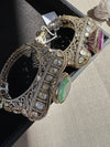 Moissanite Kundan, CZ, Doublet Stone, Openable Designer Bracelet Bangle, Gold Polish (Fits 2.6" wrists)