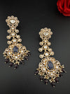 White and Gold Kundan, Pearls Chandelier Long Earrings, Bridal, Moissanite, CZ, Designer jewelry