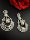 Premium Cubic Zirconia Pearl Chandelier Oversized earrings is designer Inspired, Statement Long earring, Bridal, Party, Wedding jewelry,