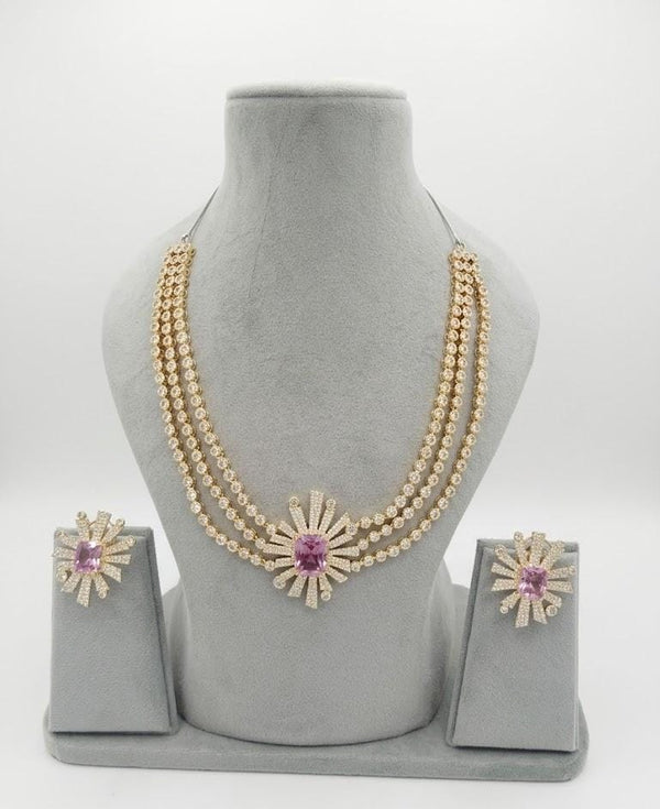 Swarovski Crystals and CZ Diamond star burst Necklace Set, Gold Plated set