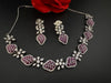 Nano Setting CZ Diamond Statement Ruby Necklace Set, White Gold Plated Choker, 3D nature inspired