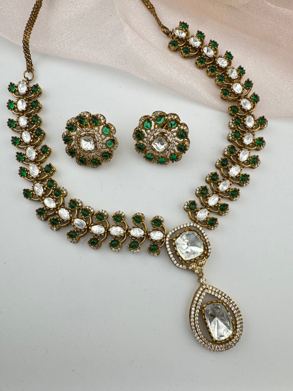 Stones, CZ, Kundan Gold necklace set, Indian Bridal Jewelry set