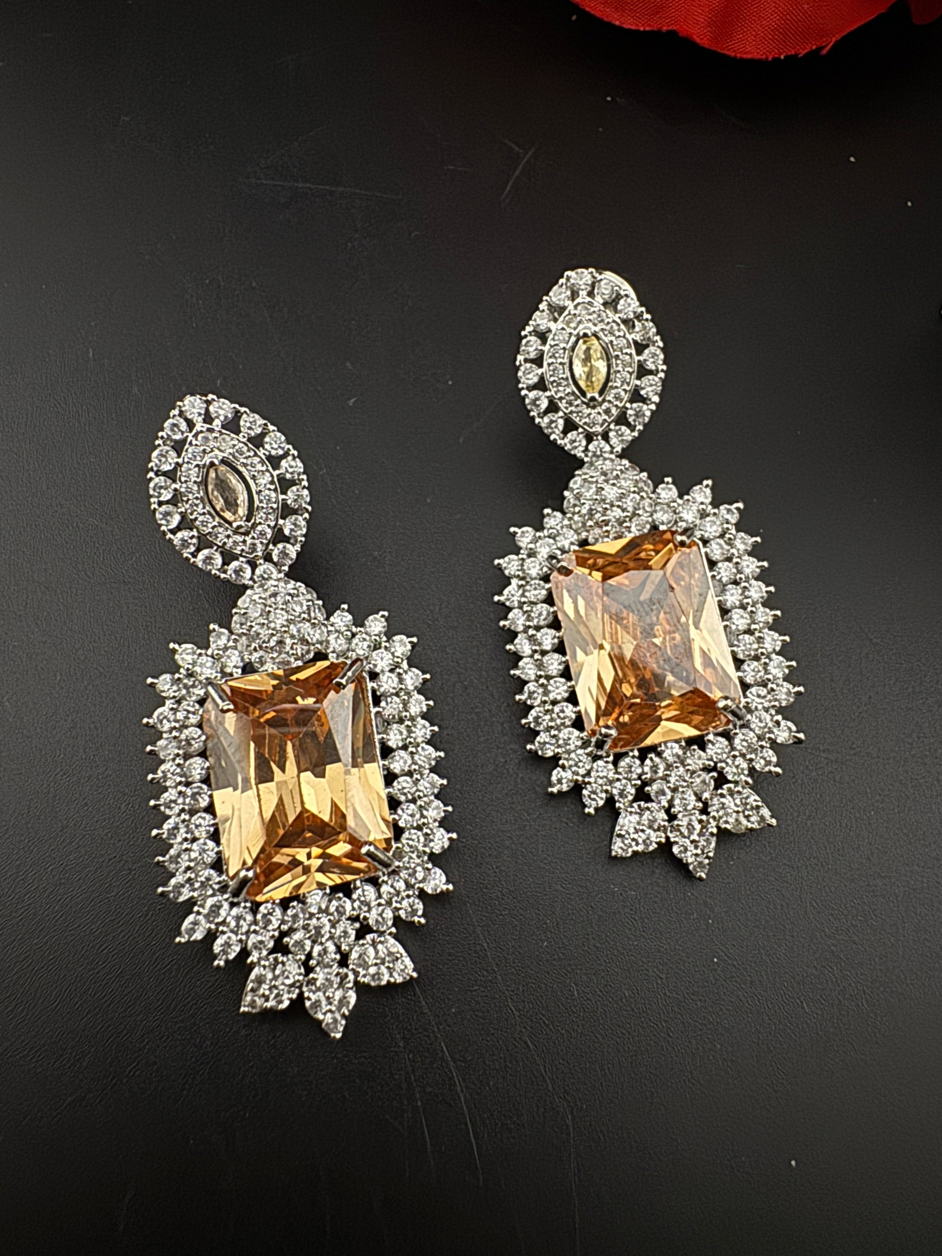 Premium Cubic Zirconia Chandelier earrings in Crystal stones, Cubic Zirconia, Swarovski designer Inspired Statement Drop Dangle earrings