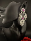 Premium Cubic Zirconia Chandbali humka earrings is designer Inspired, Statement Long earring, Bridal, Party, Wedding jewelry, chic, Indian