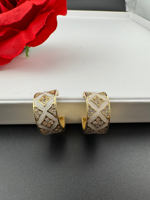 Cubic Zirconia and Enamel hoops, Indian jewelry, everyday lightweight earrings/Bridesmaid Gift/designer hoops/Small Statement hoops