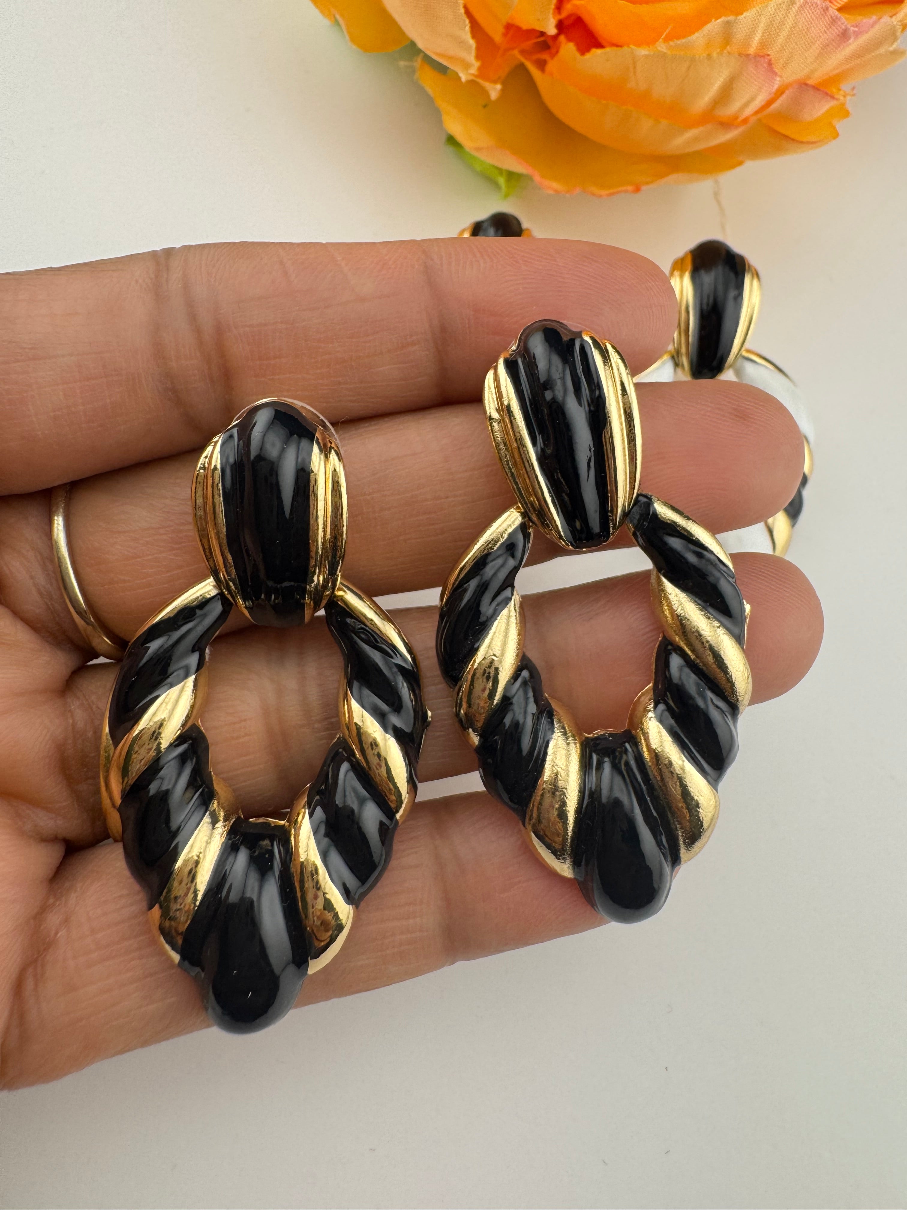 High Quality Premium Enamel and gold Designer Drop Earrings