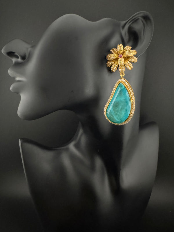 CZ and Gold, Doublet Stone Chandelier Drop Earrings, Bridal, Designer jewelry