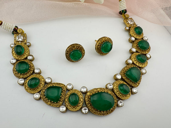 Kundan, Stone, Gold plated necklace set, Indian Bridal Jewelry set