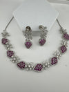 Nano Setting CZ Diamond Statement Ruby Necklace Set, White Gold Plated Choker, 3D nature inspired