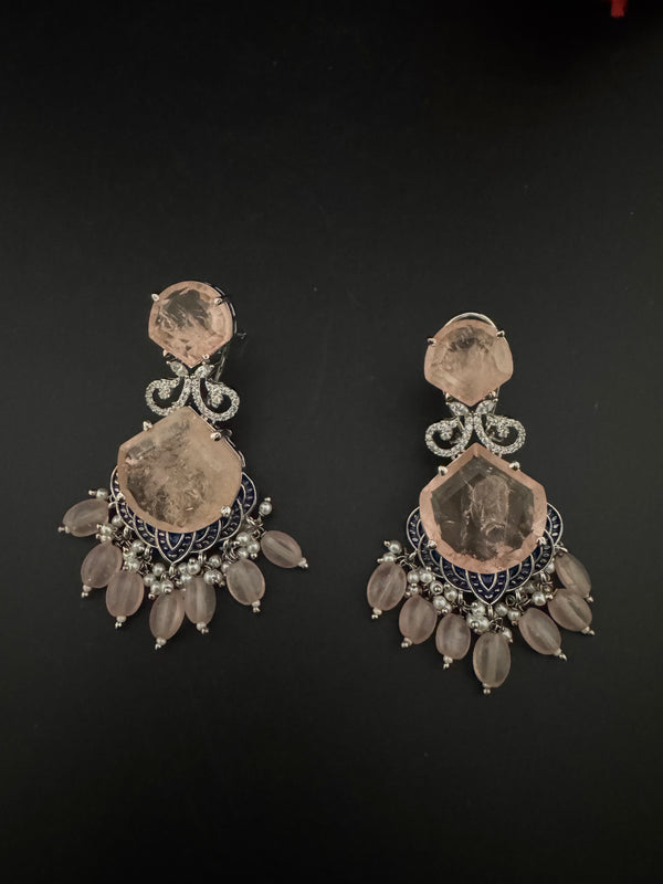 Pink and Gold, Doublet Stone Chandelier Drop Earrings, Bridal, CZ, Designer jewelry