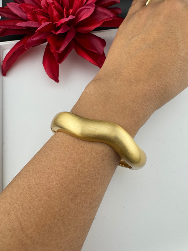 Brushed finished Gold Cuff Bracelet Bangle, Anti Tarnish, fits sizes upto 2.6"