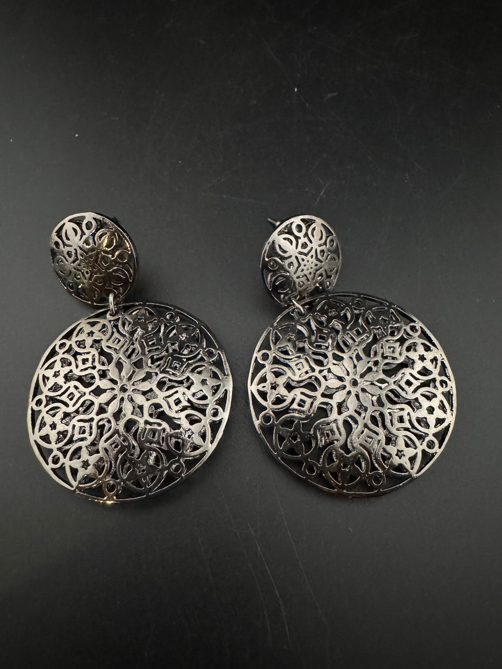 Black Metal, oxidized silver chandbali earring self cut design/Statement Earring/Boho Earrings/Lightweight jewelry
