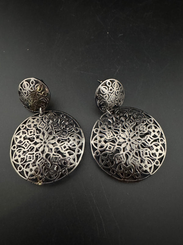 Black Metal, oxidized silver chandbali earring self cut design/Statement Earring/Boho Earrings/Lightweight jewelry