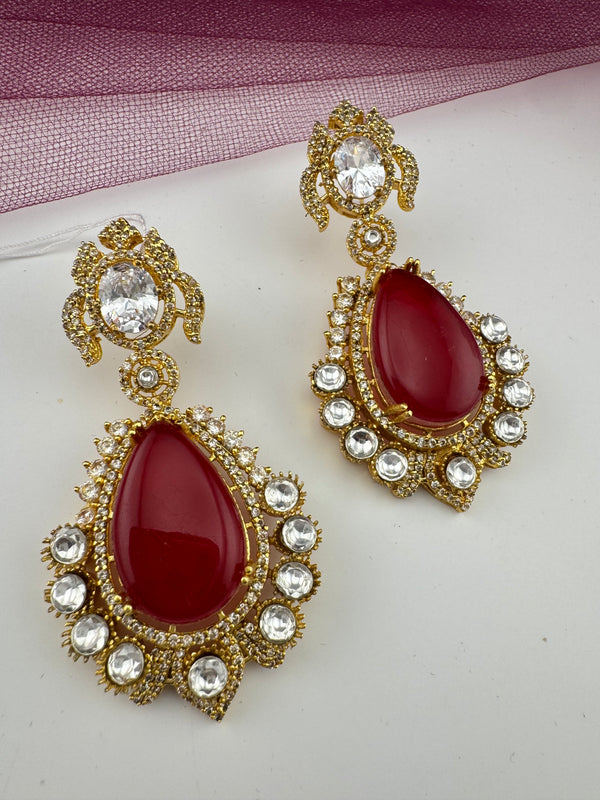 Tyani inspired, Shining Gold with kundan, doublet stone, CZ chandbali Drop earrings, Indian Jewelry
