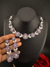 Nano Setting CZ Diamond Statement Necklace Set, White Gold Plated Choker set, nature inspired