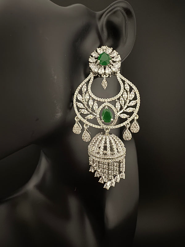 Premium Cubic Zirconia Chandbali humka earrings is designer Inspired, Statement Long earring, Bridal, Party, Wedding jewelry, chic, Indian