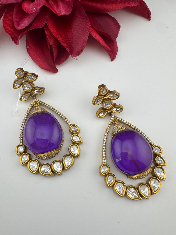 Kundan, CZ, Gold, Doublet Stone Chandelier Long Drop Earrings, Moissanite, CZ, Designer jewelry
