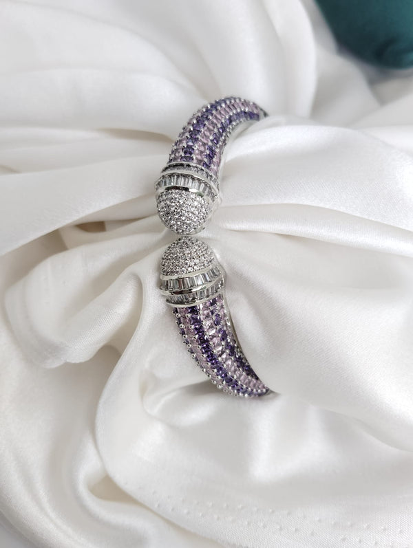 Designer Cuff bracelet with American Diamonds in nano setting, CZ, Fits size upto 2.6"