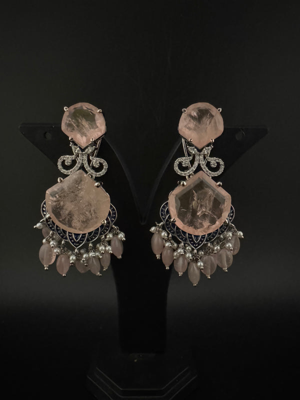 Pink and Gold, Doublet Stone Chandelier Drop Earrings, Bridal, CZ, Designer jewelry