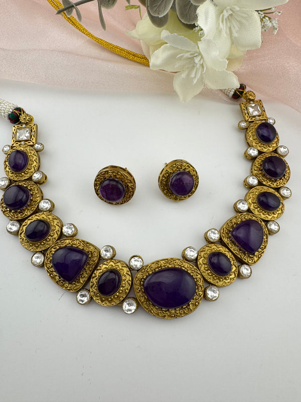 Kundan, Stone, Gold plated necklace set, Indian Bridal Jewelry set