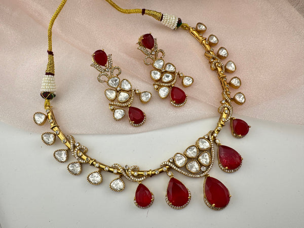 Kundan, CZ, Doublet Stone collar flexible necklace set, Indian Bridal Jewelry set