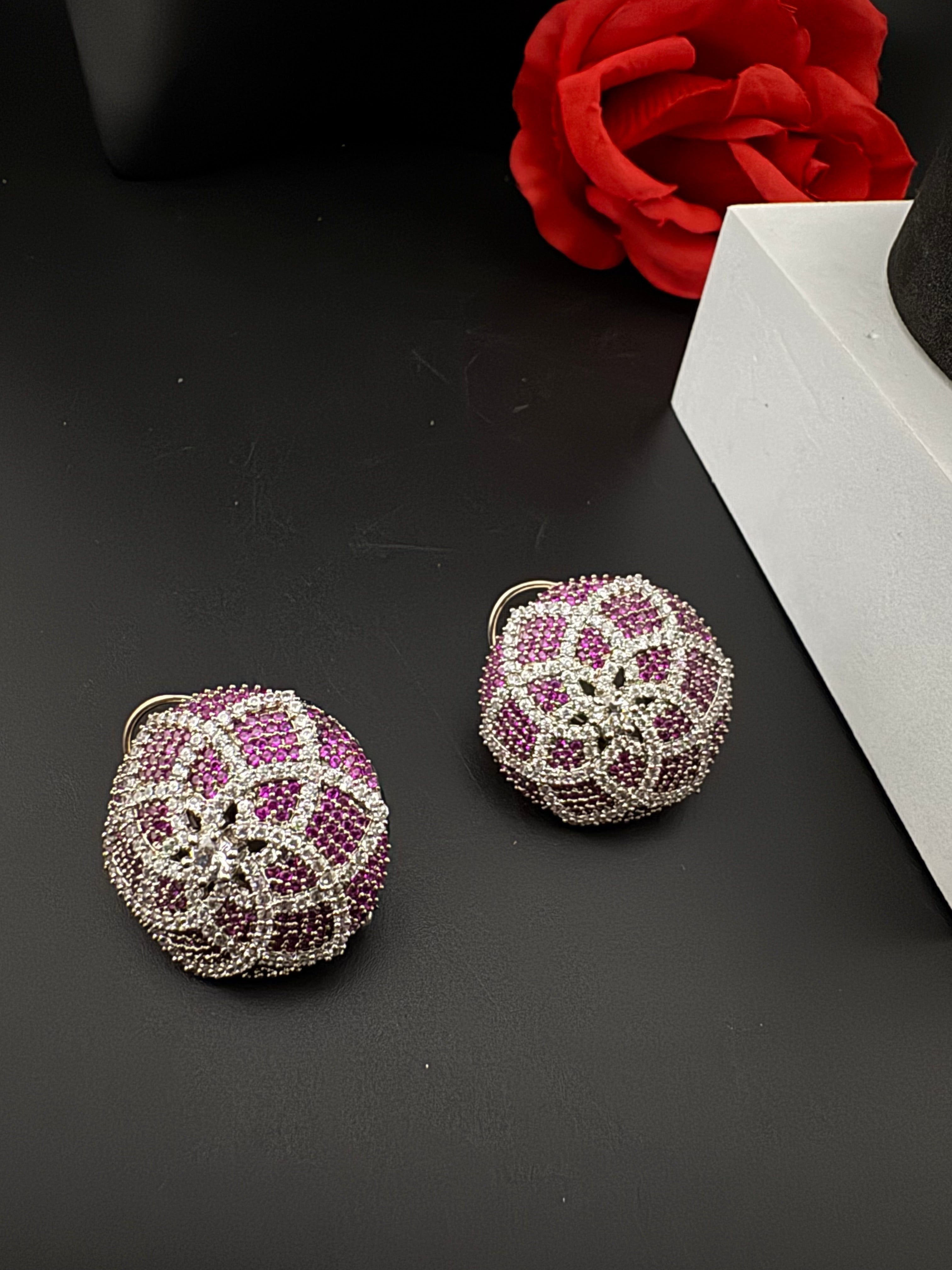 Premium Nano Setting Cubic Zirconia Oversized Studs earrings in silver color is designer Inspired Statement earring/Bridal, Bridesmaid gift