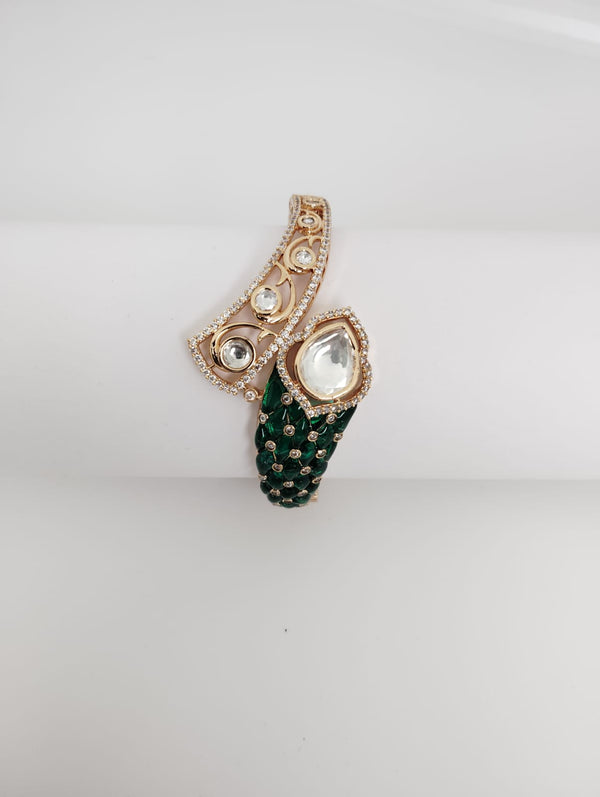 Pachi kundan, Moissanite Kundan, CZ,Bracelet Bangle, Gold Polish (Fits 2.6" wrists)