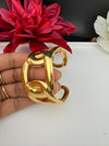 Brushed finished Gold Chunky Cuff Bracelet Bangle, Anti Tarnish, fits sizes upto 2.6"