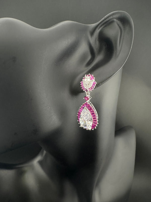 Swarovski inspired Cubic Zirconia, Diamond, channel setting Crystal stone, Silver Polish inspired Dangle Drop earrings, Indian Jewelry