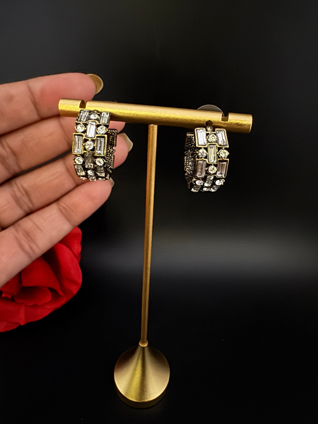 High Quality Premium Cubic Zirconia all around stones Open Hoop designer earrings/statement jewelry/Silver Hoop earrings/bridesmaid gift