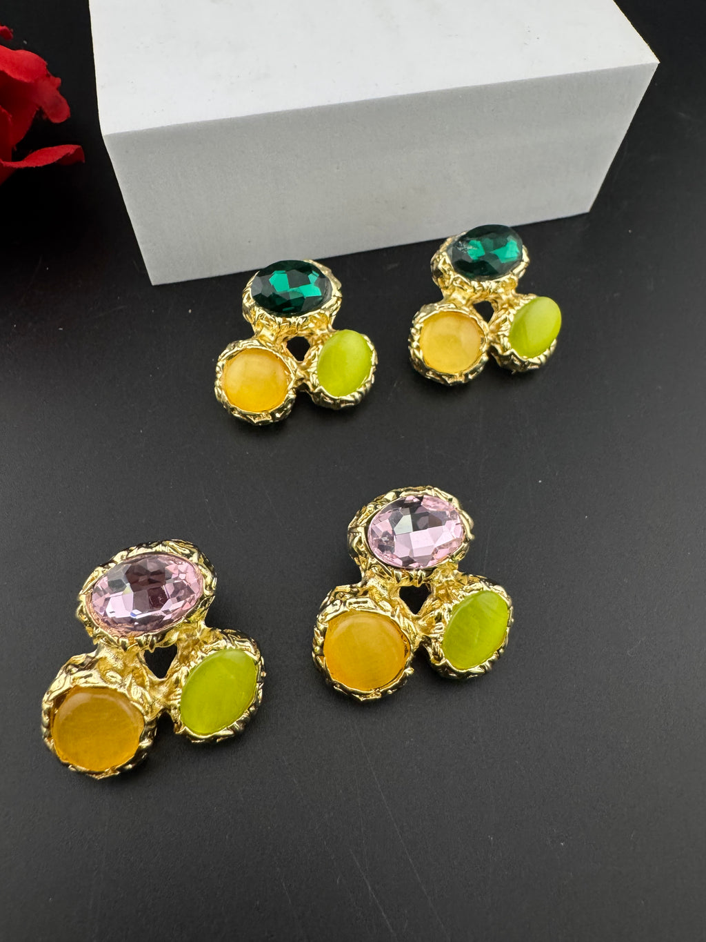 High Quality Premium Stones, CZ, Glass Crystals in gold is Swarovski inspired designer stud earrings/Big size Stud earrings/Statement stud