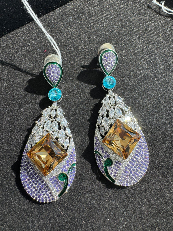 Swarovski inspired Crystal, cubic zirconia, diamonddangle earrings, Indian Jewelry
