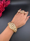 Moissanite Kundan, CZ Openable Bracelet Bangle, Gold Polish (Fits 2.6" wrists)